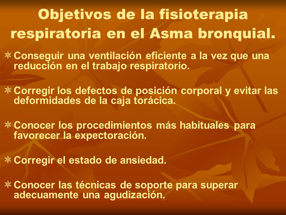 Objetivos de la fisioterapia respiratoria en el Asma bronquial.