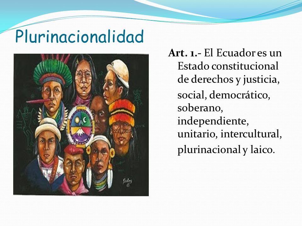 Plurinacionalidad Art. 1.- El Ecuador es un Estado constitucional de derechos y justicia,