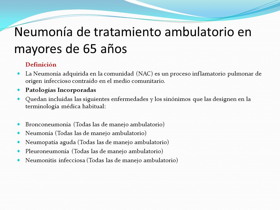 Neumonía de tratamiento ambulatorio en mayores de 65 años