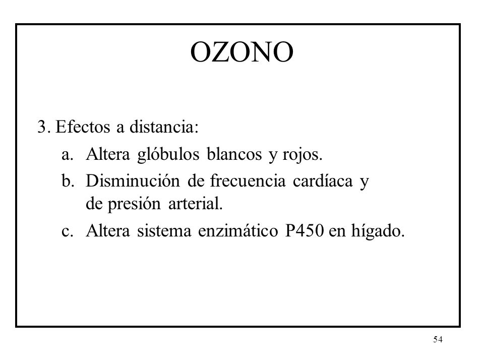 OZONO 3. Efectos a distancia: a. Altera glóbulos blancos y rojos.