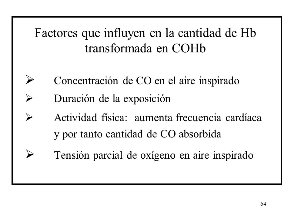 Factores que influyen en la cantidad de Hb transformada en COHb