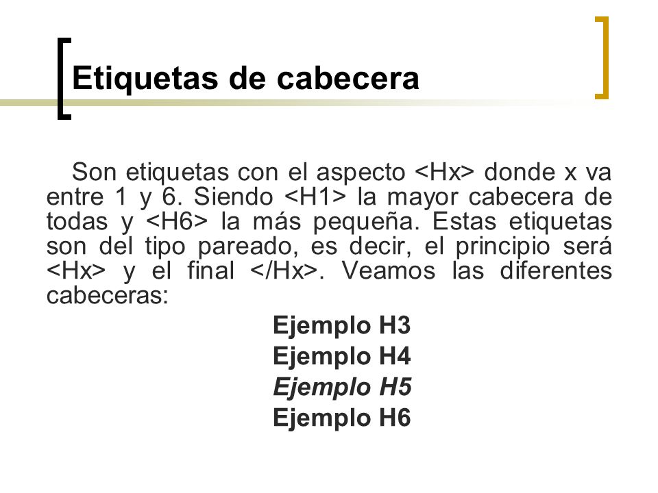 Etiquetas de cabecera