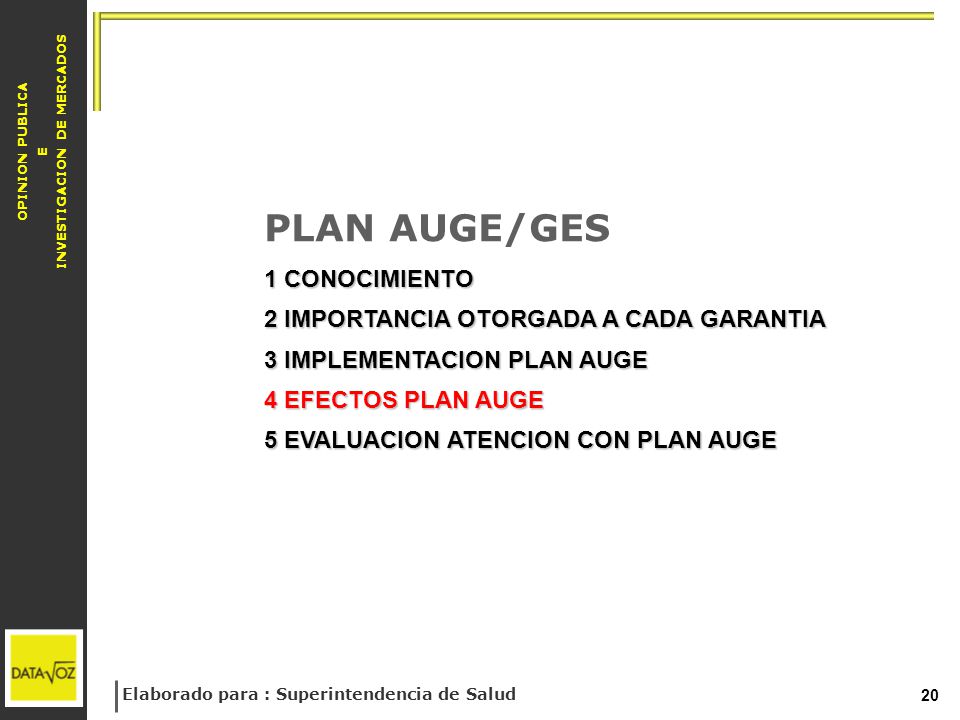 PLAN AUGE/GES 1 CONOCIMIENTO 2 IMPORTANCIA OTORGADA A CADA GARANTIA