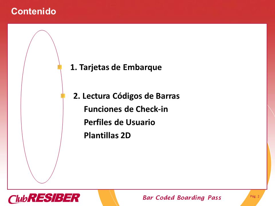 Contenido 1. Tarjetas de Embarque. 2. Lectura Códigos de Barras. Funciones de Check-in. Perfiles de Usuario.