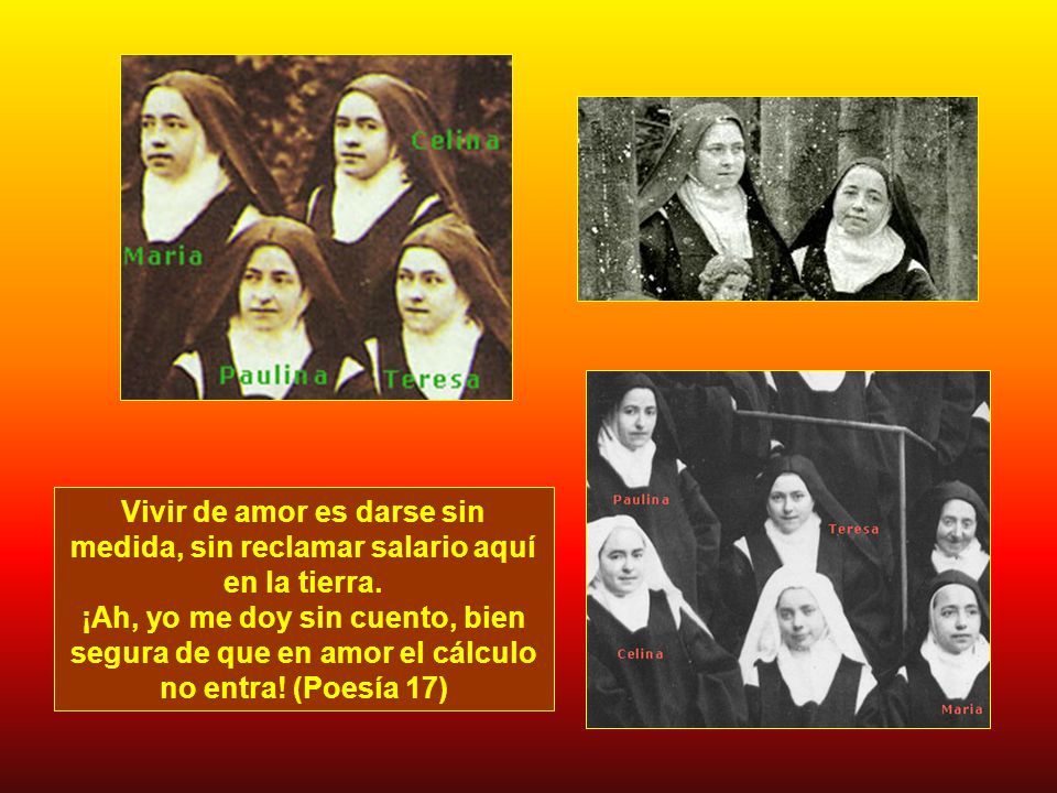 Vivir de amor es darse sin medida, sin reclamar salario aquí en la tierra.