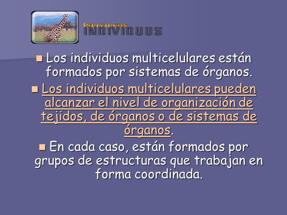 Los individuos multicelulares están formados por sistemas de órganos.