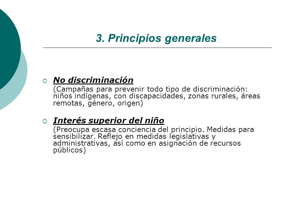 3. Principios generales No discriminación Interés superior del niño