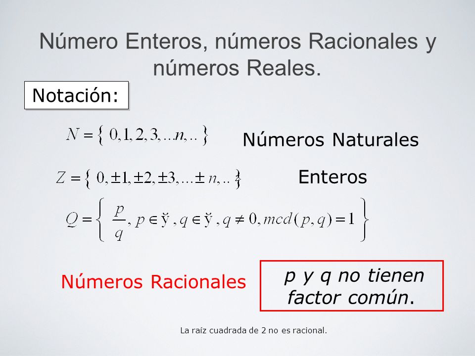 Número Enteros, números Racionales y números Reales.
