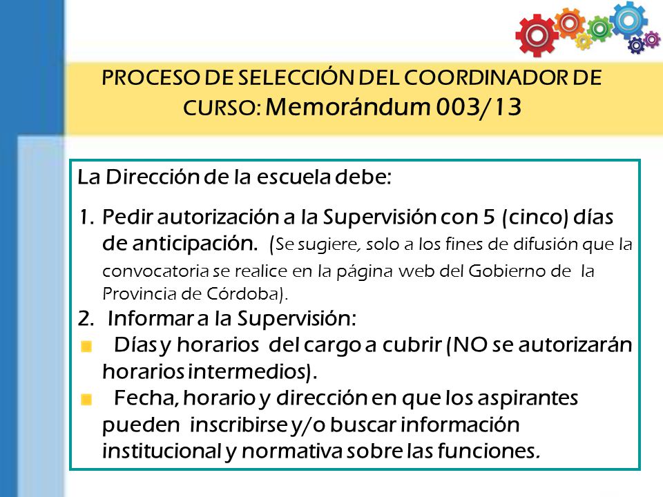 PROCESO DE SELECCIÓN DEL COORDINADOR DE CURSO: Memorándum 003/13