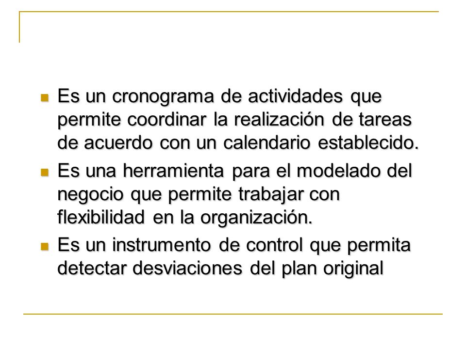 Es un cronograma de actividades que permite coordinar la realización de tareas de acuerdo con un calendario establecido.