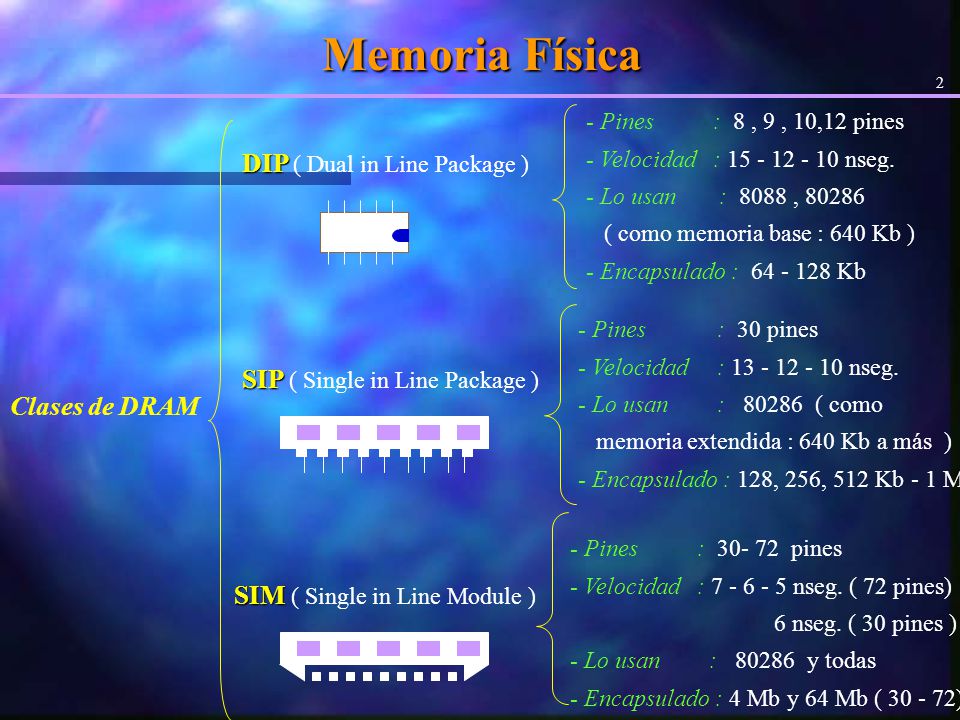 Memoria Física DIP ( Dual in Line Package )
