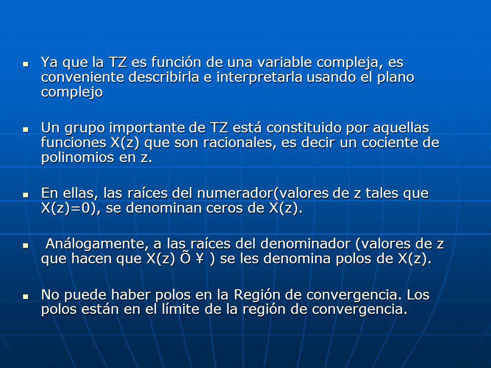 Ya que la TZ es función de una variable compleja, es conveniente describirla e interpretarla usando el plano complejo