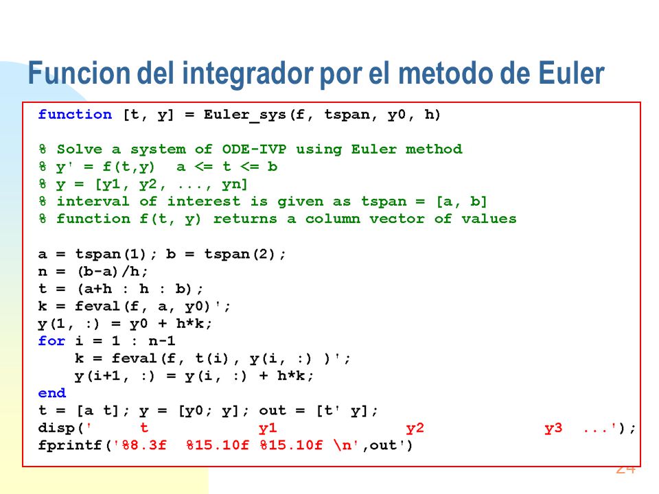 Funcion del integrador por el metodo de Euler