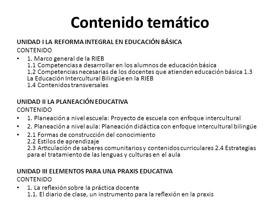 Contenido temático UNIDAD I LA REFORMA INTEGRAL EN EDUCACIÓN BÁSICA
