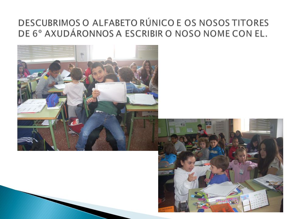 DESCUBRIMOS O ALFABETO RÚNICO E OS NOSOS TITORES DE 6º AXUDÁRONNOS A ESCRIBIR O NOSO NOME CON EL.