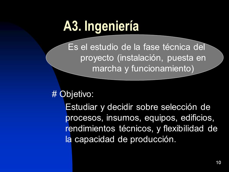 A3. Ingeniería Es el estudio de la fase técnica del proyecto (instalación, puesta en marcha y funcionamiento)