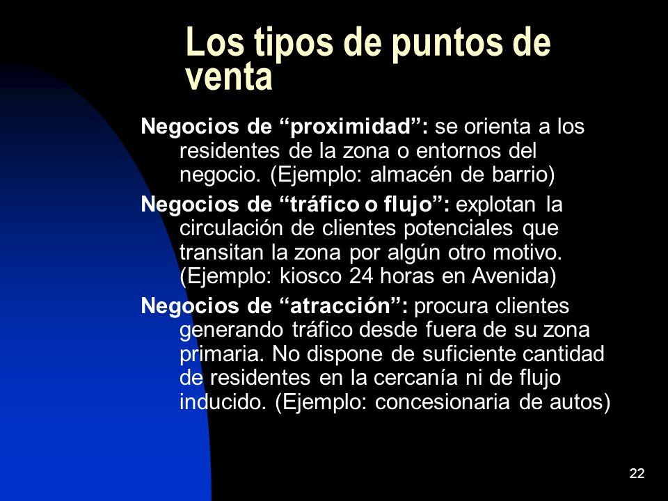 Los tipos de puntos de venta