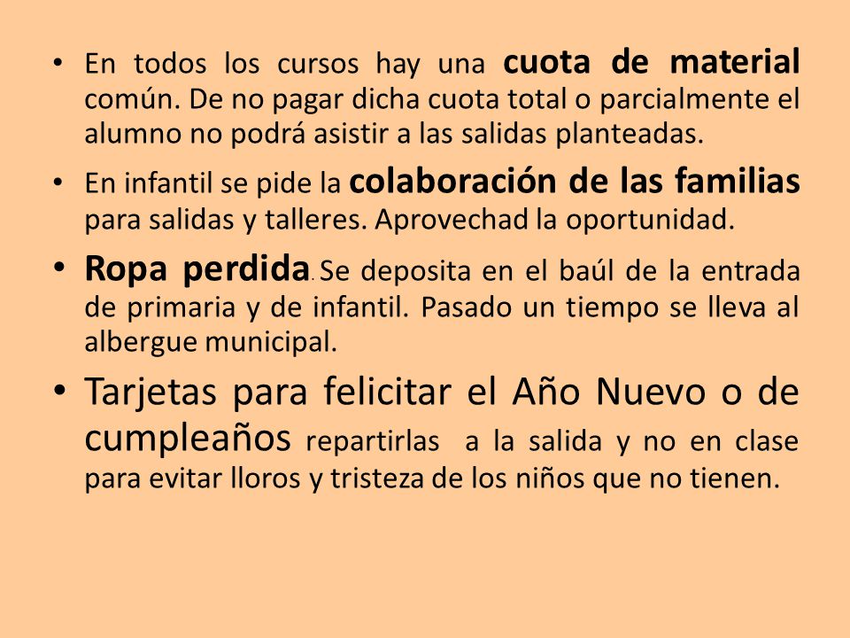 En todos los cursos hay una cuota de material común