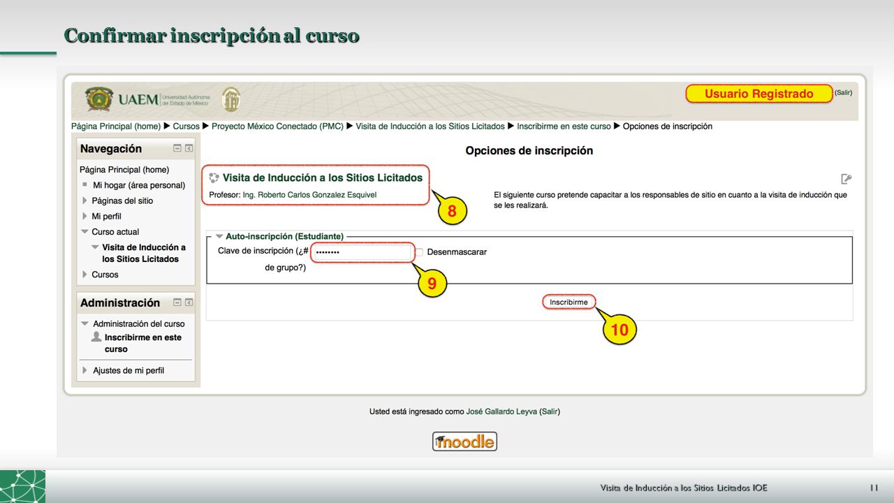 Confirmar inscripción al curso