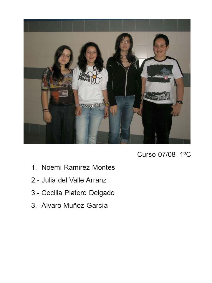 Curso 07/08 1ºC 1.- Noemi Ramirez Montes. 2.- Julia del Valle Arranz. 3.- Cecilia Platero Delgado.