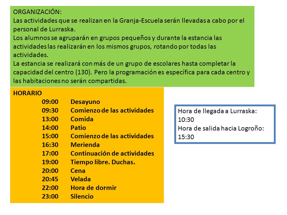 ORGANIZACIÓN: Las actividades que se realizan en la Granja-Escuela serán llevadas a cabo por el personal de Lurraska.