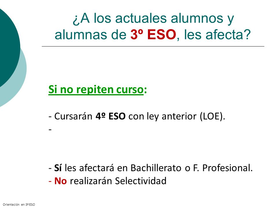 ¿A los actuales alumnos y alumnas de 3º ESO, les afecta