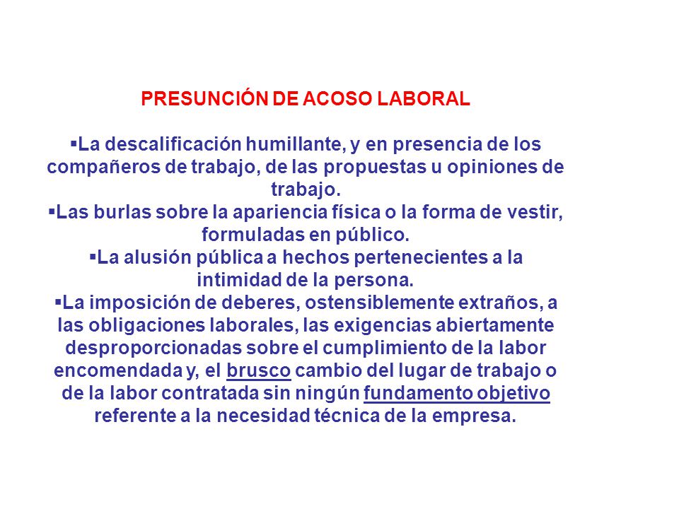 PRESUNCIÓN DE ACOSO LABORAL