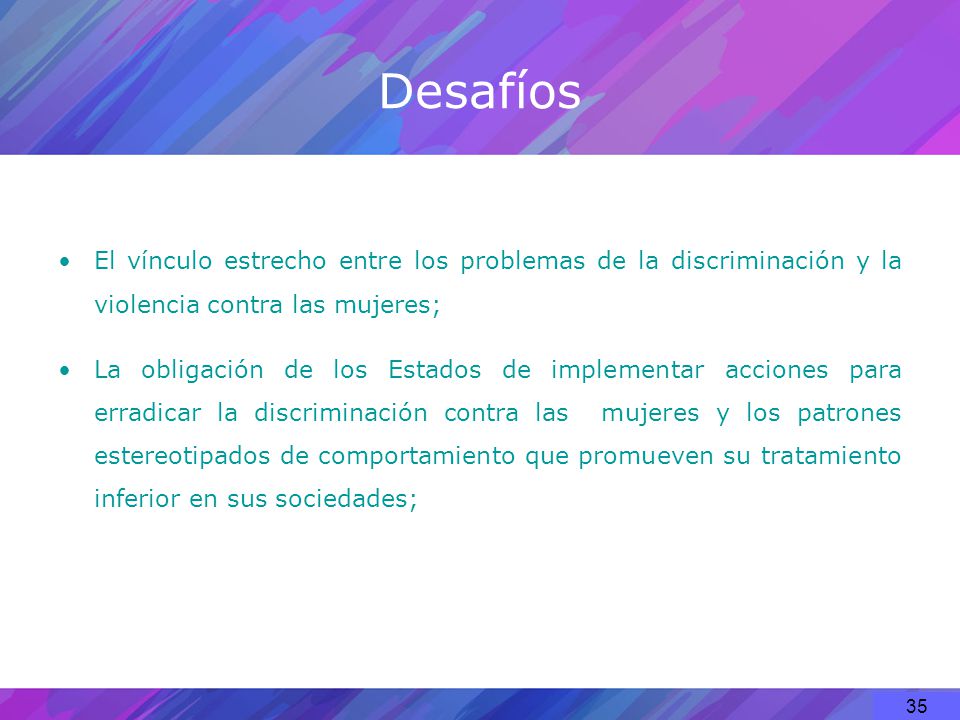Desafíos El vínculo estrecho entre los problemas de la discriminación y la violencia contra las mujeres;