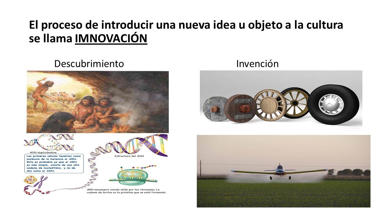 El proceso de introducir una nueva idea u objeto a la cultura se llama IMNOVACIÓN