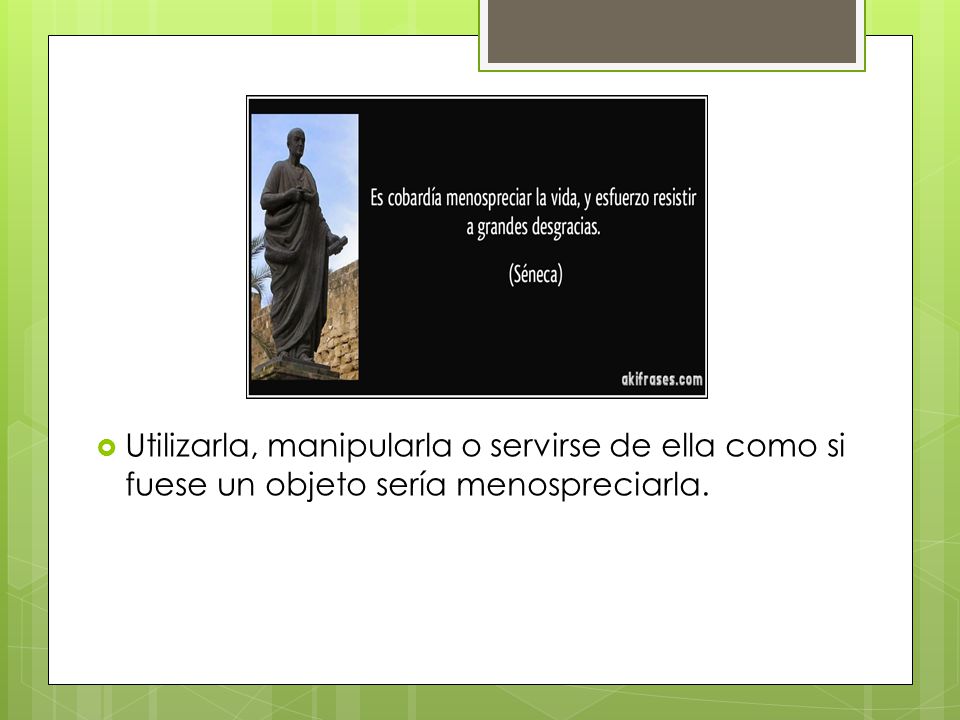 Utilizarla, manipularla o servirse de ella como si fuese un objeto sería menospreciarla.