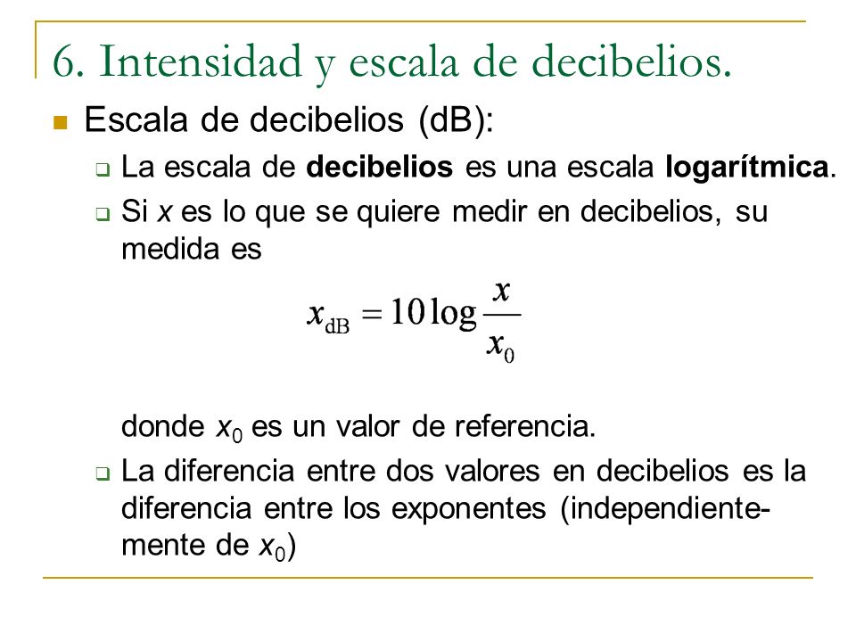 6. Intensidad y escala de decibelios.
