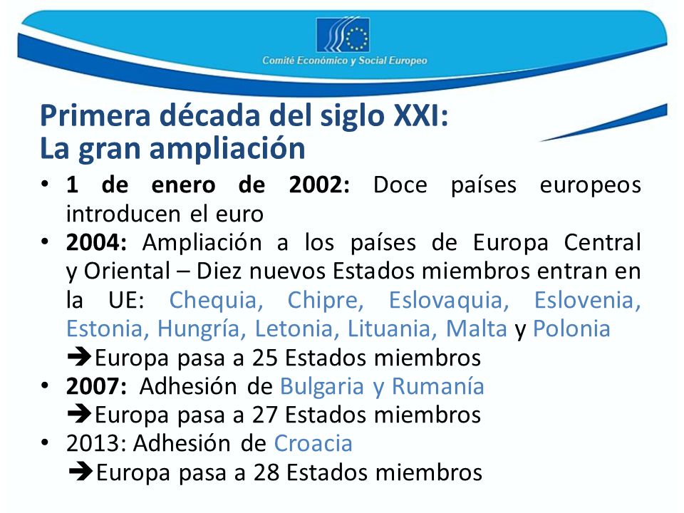La gran ampliación 1 de enero de 2002: Doce países europeos introducen el euro.