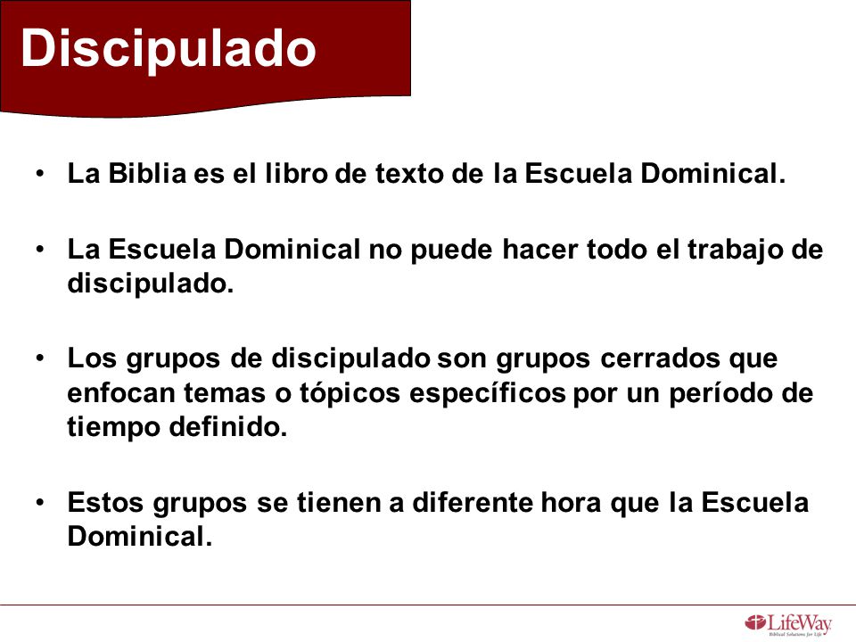 Discipulado La Biblia es el libro de texto de la Escuela Dominical.