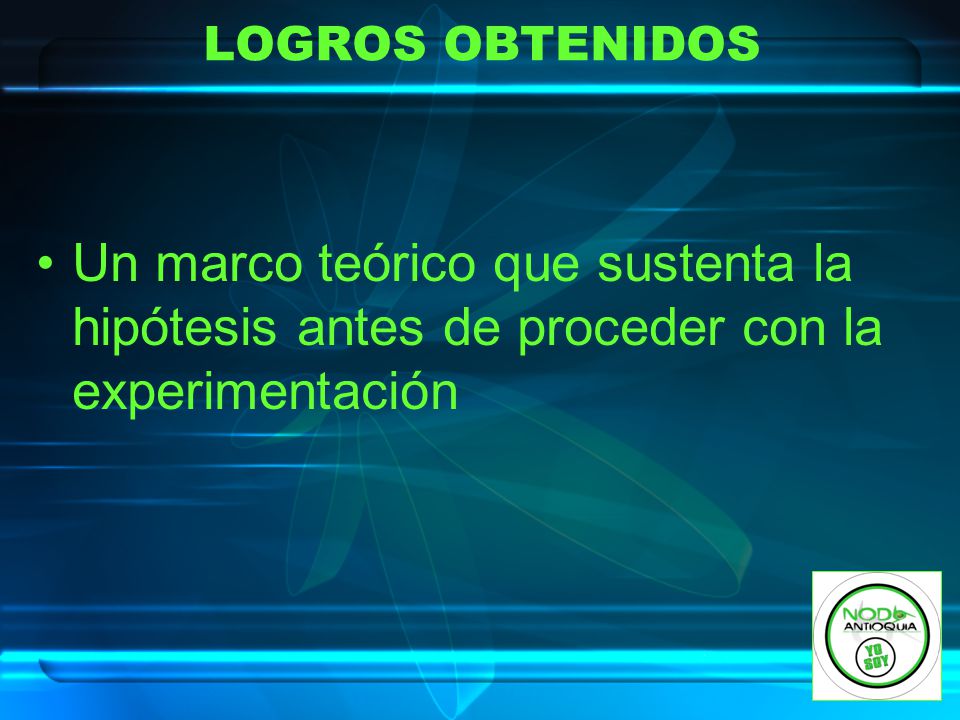 LOGROS OBTENIDOS Un marco teórico que sustenta la hipótesis antes de proceder con la experimentación.