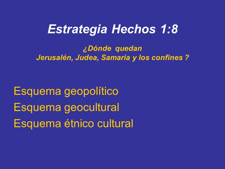 Estrategia Hechos 1:8 ¿Dónde quedan Jerusalén, Judea, Samaria y los confines