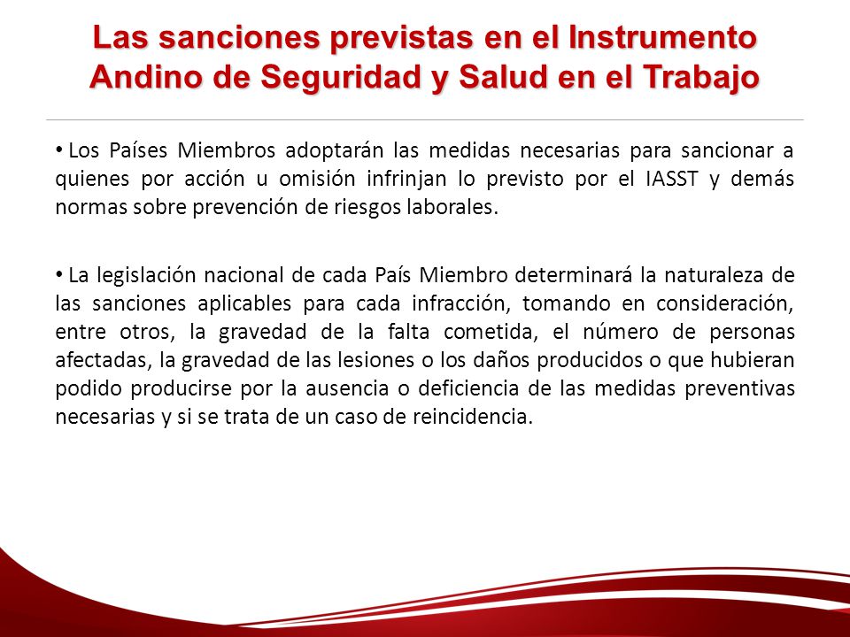 Las sanciones previstas en el Instrumento Andino de Seguridad y Salud en el Trabajo