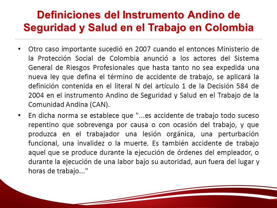 Definiciones del Instrumento Andino de Seguridad y Salud en el Trabajo en Colombia