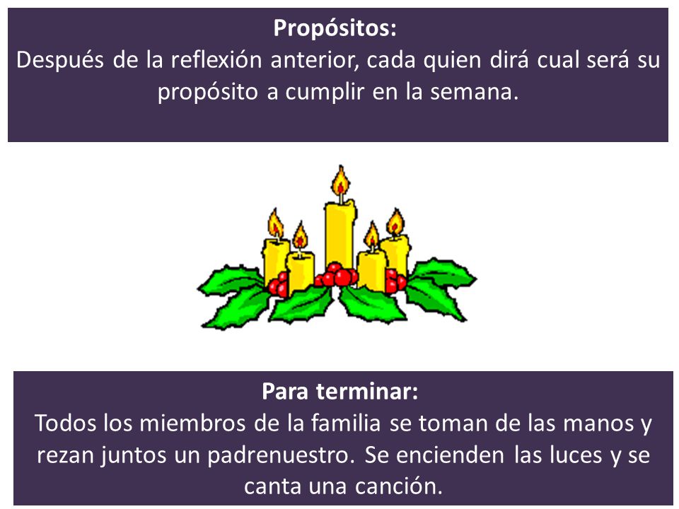 Propósitos: Después de la reflexión anterior, cada quien dirá cual será su propósito a cumplir en la semana.