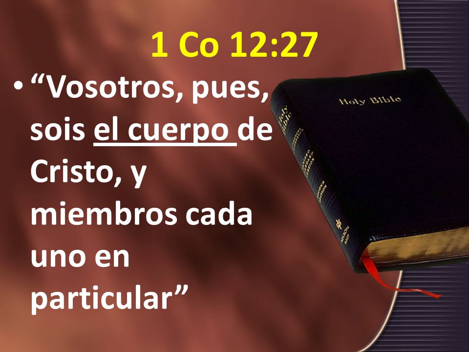 1 Co 12:27 Vosotros, pues, sois el cuerpo de Cristo, y miembros cada uno en particular
