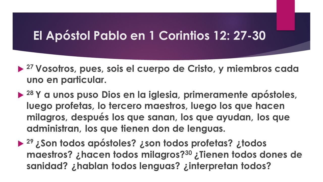 El Apóstol Pablo en 1 Corintios 12: 27-30