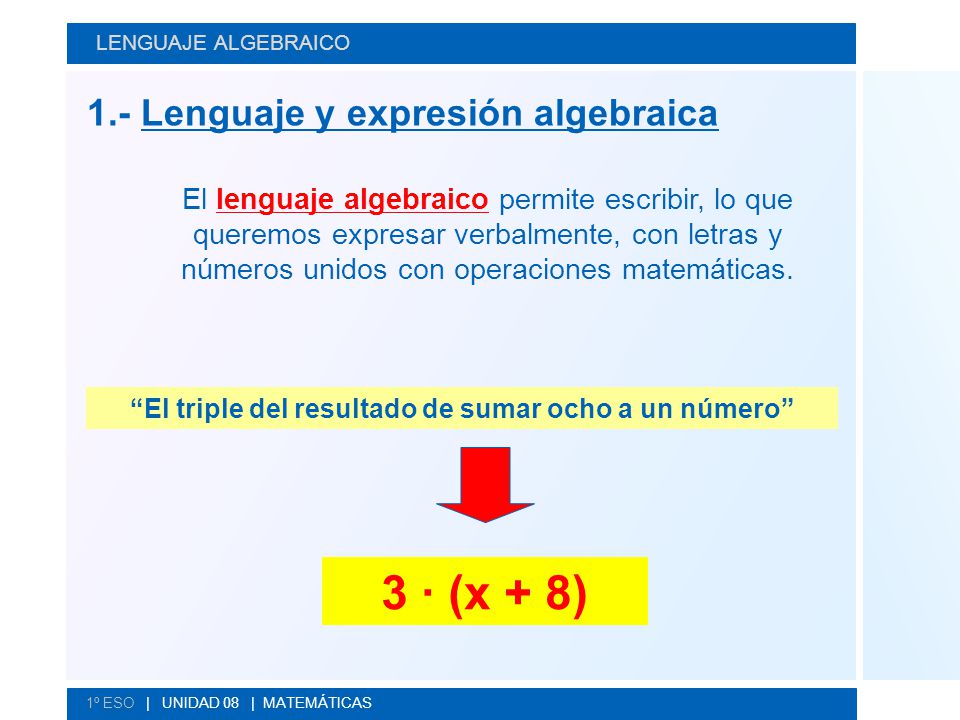 El triple del resultado de sumar ocho a un número