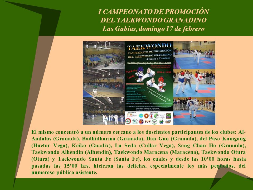 I CAMPEONATO DE PROMOCIÓN DEL TAEKWONDO GRANADINO Las Gabias, domingo 17 de febrero
