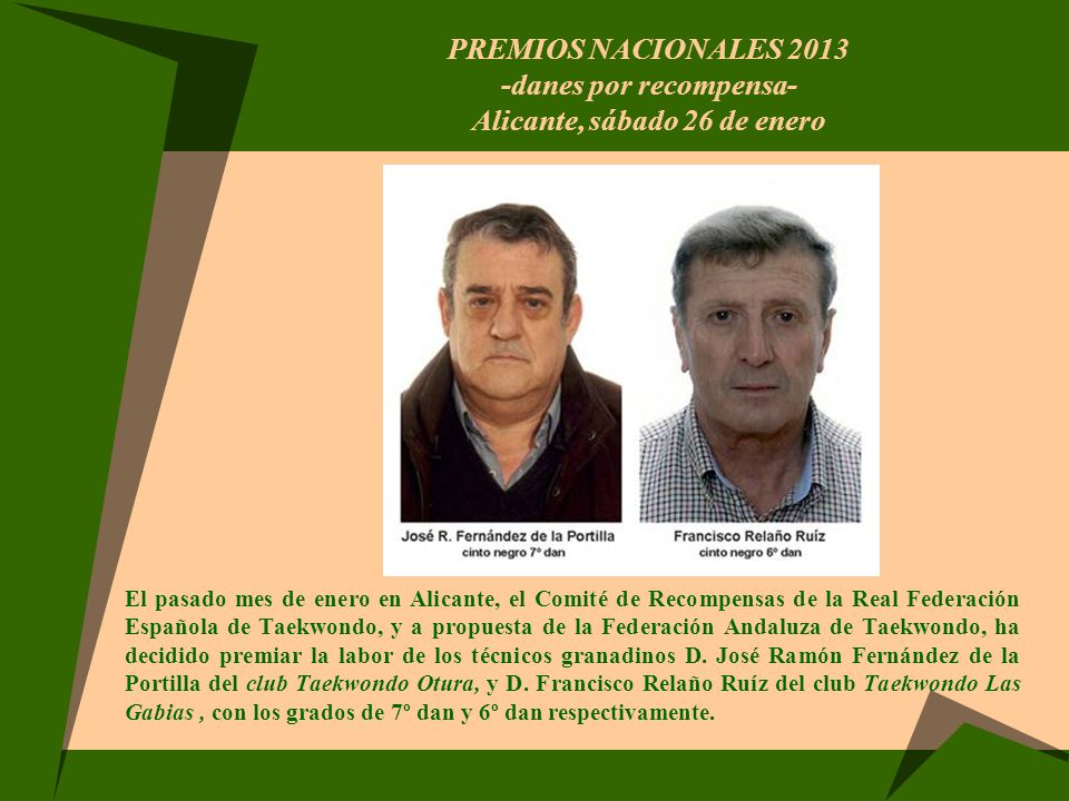 PREMIOS NACIONALES danes por recompensa- Alicante, sábado 26 de enero