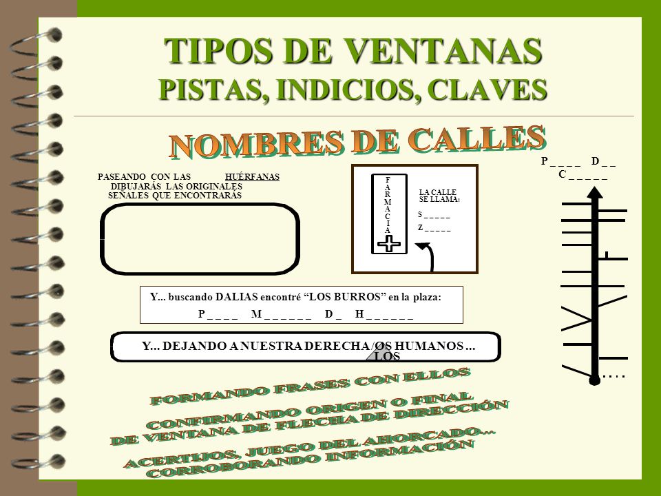 TIPOS DE VENTANAS PISTAS, INDICIOS, CLAVES