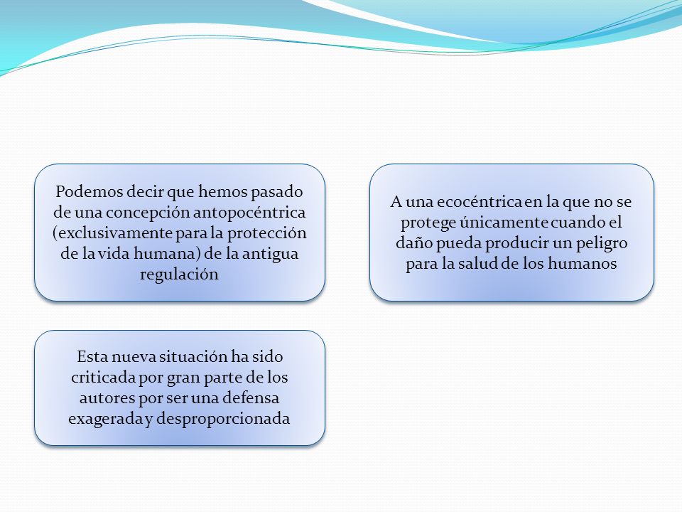 Podemos decir que hemos pasado de una concepción antopocéntrica (exclusivamente para la protección de la vida humana) de la antigua regulación
