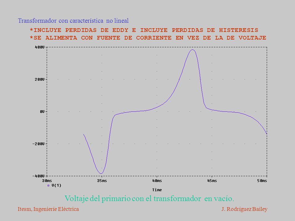 Voltaje del primario con el transformador en vacío.