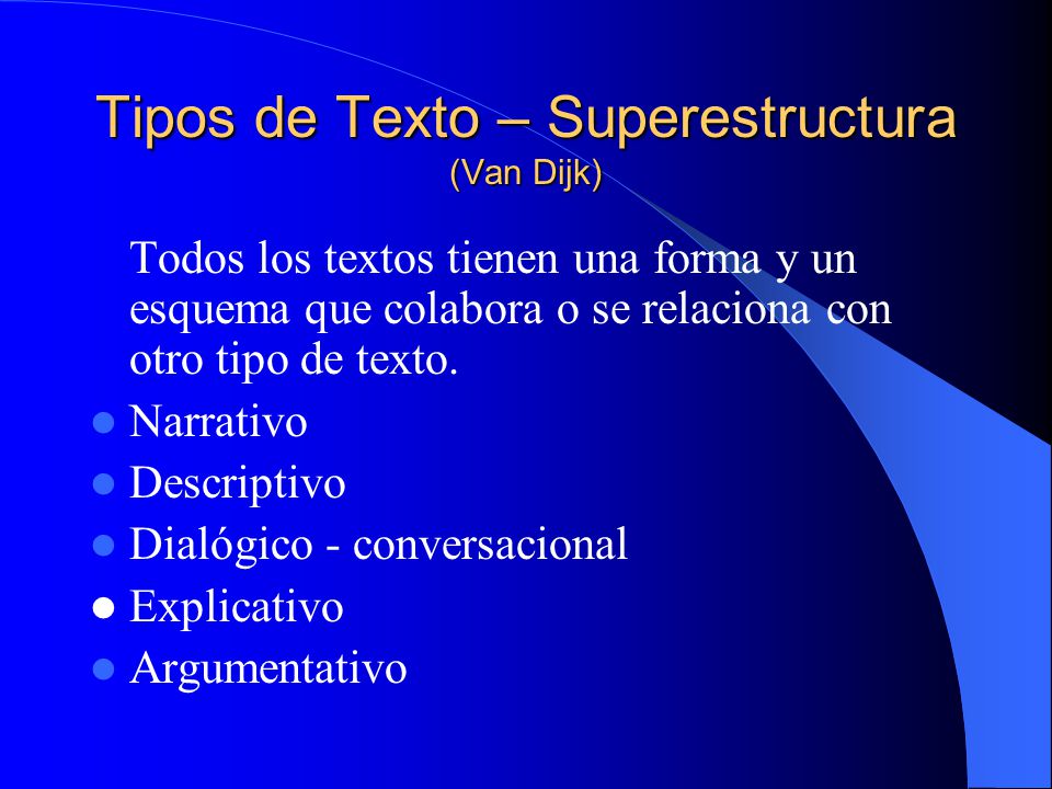 Tipos de Texto – Superestructura (Van Dijk)