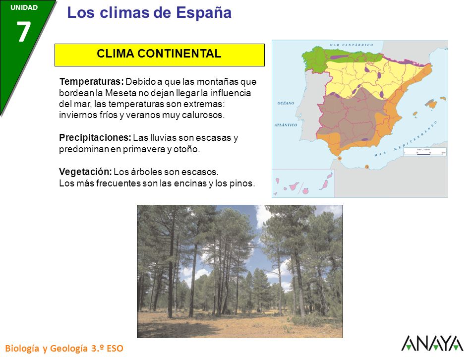 Los climas de España CLIMA CONTINENTAL Biología y Geología 3.º ESO