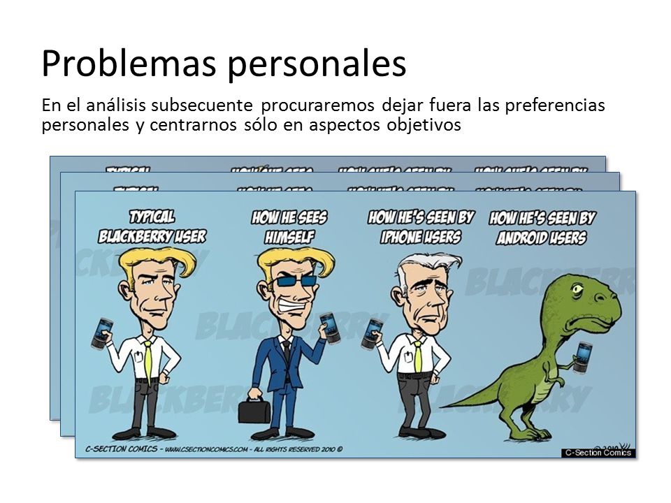 Problemas personales En el análisis subsecuente procuraremos dejar fuera las preferencias personales y centrarnos sólo en aspectos objetivos.