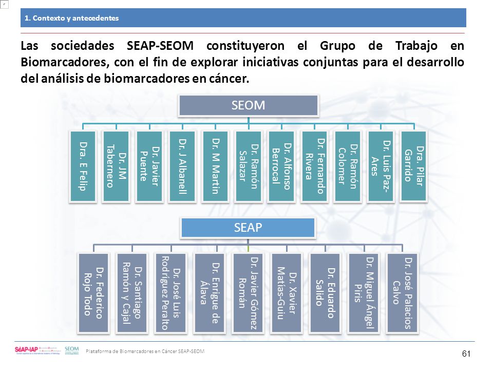 SEOM Dra. Pilar Garrido. Dr. Luis Paz-Ares. Dr. Ramón Colomer. Dr. Fernando Rivera. Dr. Alfonso Berrocal.